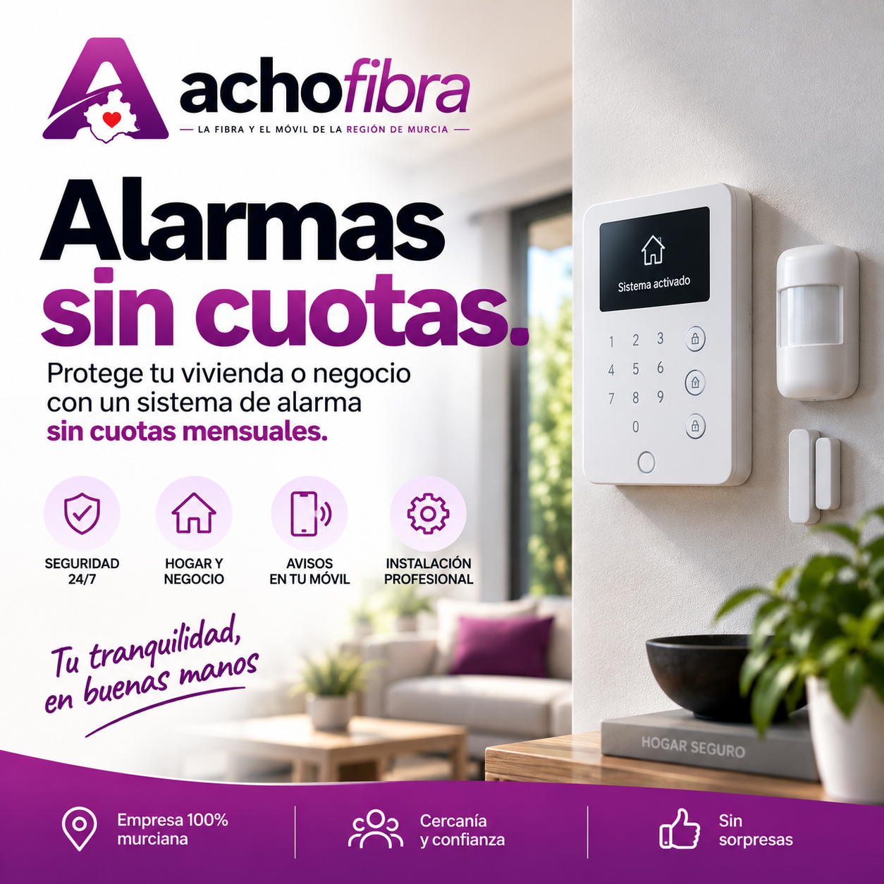 Sistema de alarma sin cuotas para hogar y negocio con AchoFibra