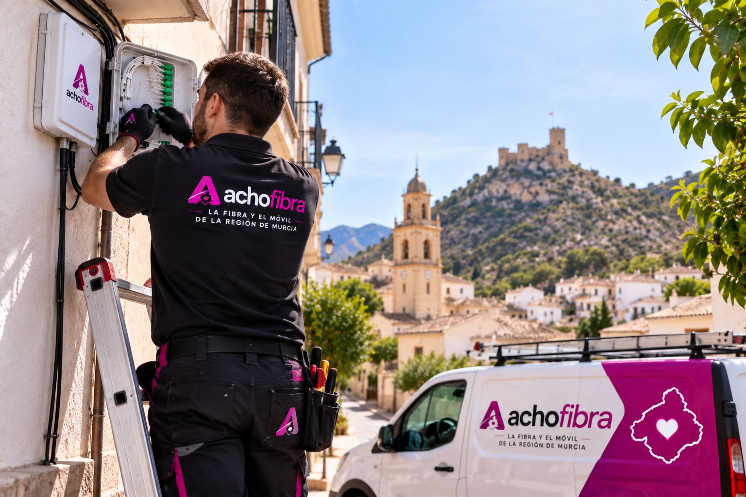 Instalador de AchoFibra trabajando en Mula